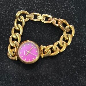 Gold Chain Bracelet with Pink Dial